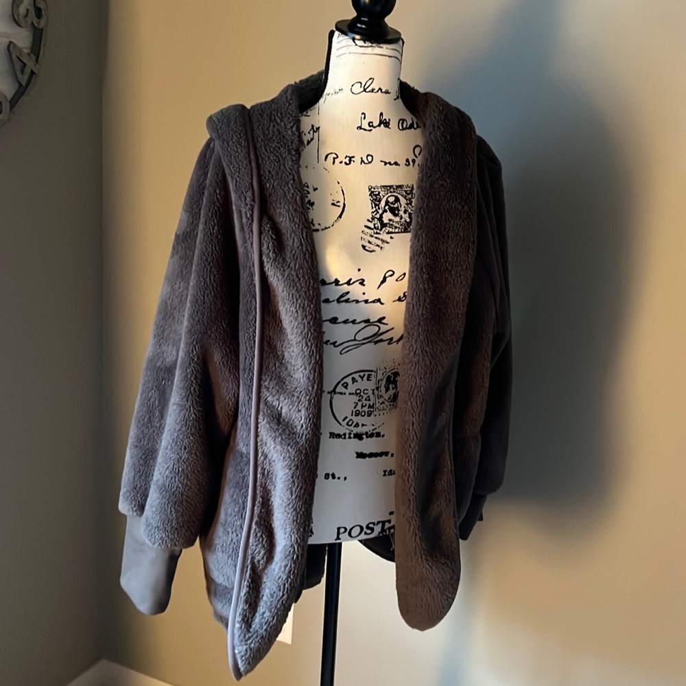 Hooded fleece cardigan